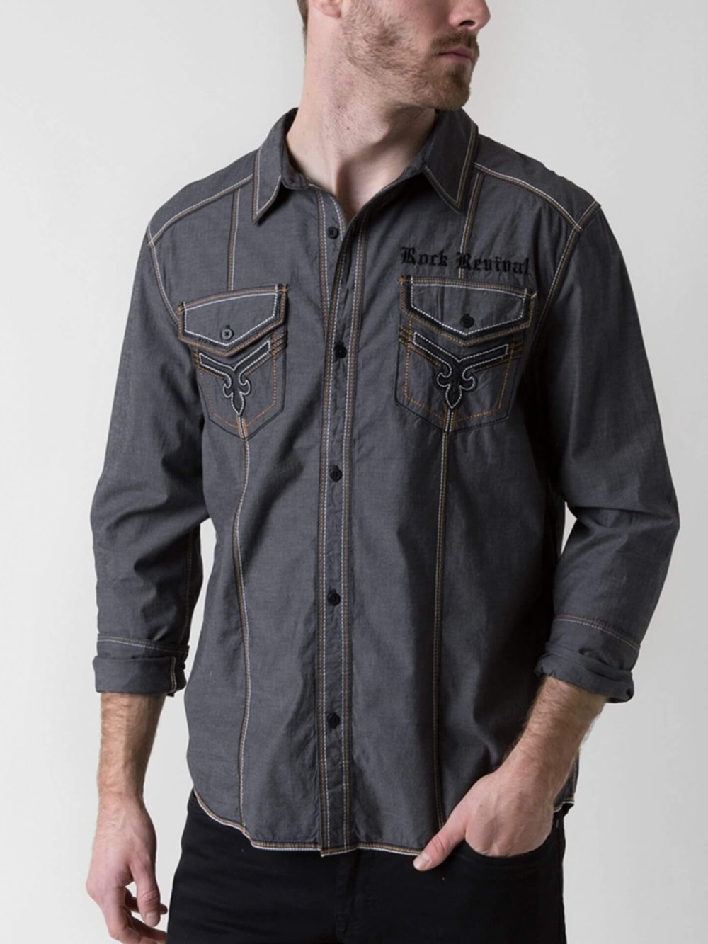 Rock Revival Charcoal Gray Casual Button-Down Shirt